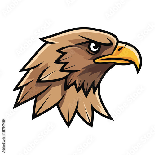 Cartoon eagle head with brown feathers and yellow beak profile