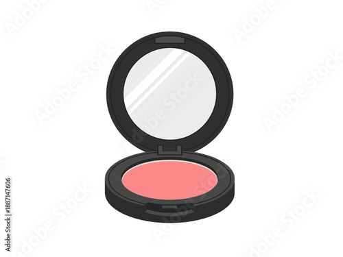 Open compact case with pink blush powder and an attached mirror