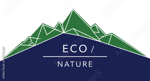 Eco Nature Inspired Graphic Design Featuring Geometric Mountains Concept On Blue Background