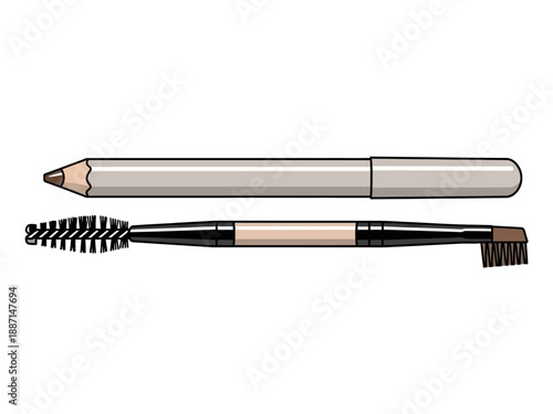 Two cosmetic tools a pencil and a dualended brush against white