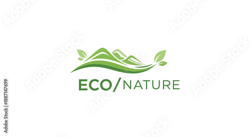 Eco Nature Logo: Illustrative Design Of Green Mountains And Sustainable Environment Symbol