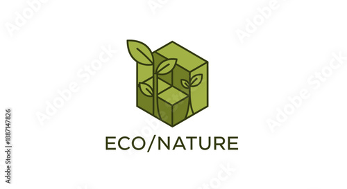 Eco-Friendly Concept: Abstract Botanical Cube Logo Symbolizing Nature and Sustainability