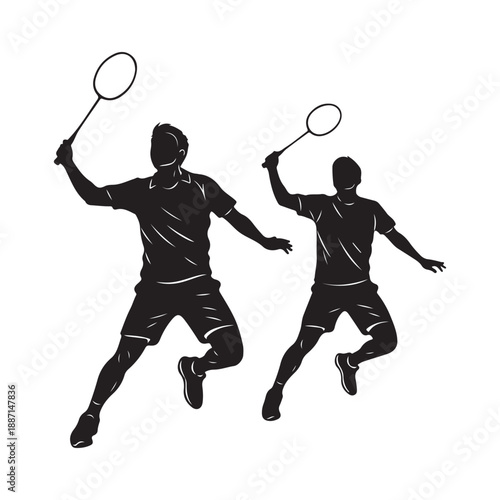Dynamic Silhouettes of Badminton Players in Action Vector Illustration