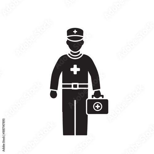 Medical Professional Silhouette in Minimalist Style with Monochromatic Color Scheme on White Background for Healthcare Icon