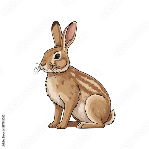 Cute brown rabbit sitting isolated on white background looking sideways