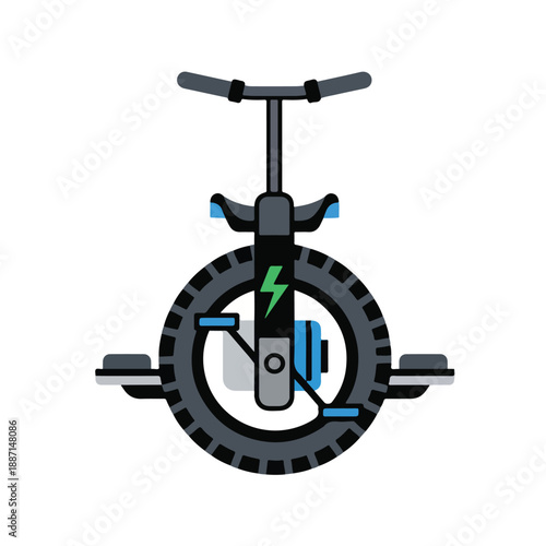 Electric unicycle with green lightning bolt on battery pack