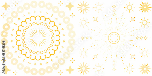 A radiant collection of yellow starbursts and circular ornamental designs