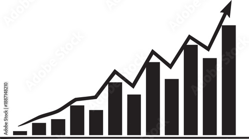 Abstract financial graph with uptrend line and arrows in stock market on blue color background