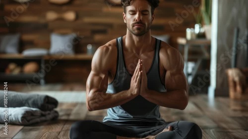 A person practicing yoga on a wooden floor