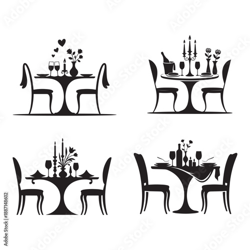 Simple romantic dinner table icon silhouette vector illustration for creative projects