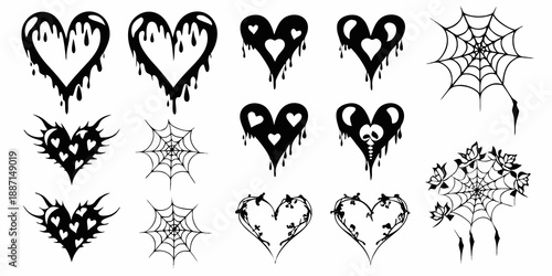 Black hearts and spiderwebs a spooky halloween decorative graphic collection