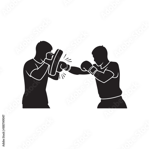 Boxing Silhouettes Fighting in Dynamic Motion with High Contrast Lighting on White Background for Sports Illustration