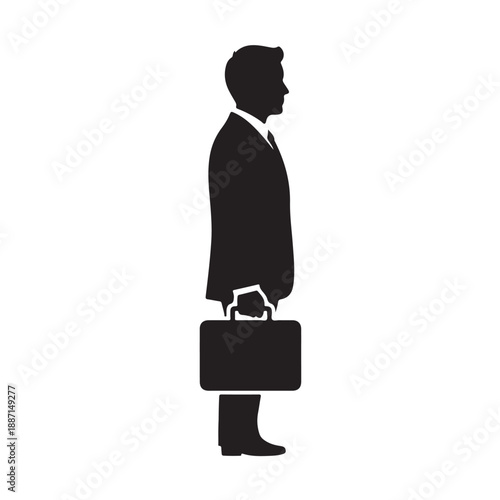 Businessman with briefcase in silhouette style with dark color on white background for corporate identity