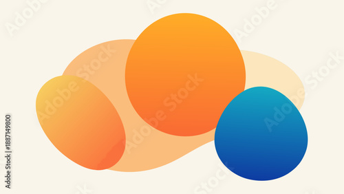 Abstract composition of overlapping vibrant circles and organic shapes in warm and cool tones