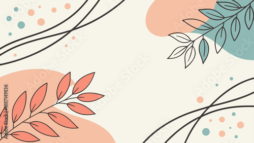 Elegant minimalist background with organic leaf patterns and soft pastel color palette