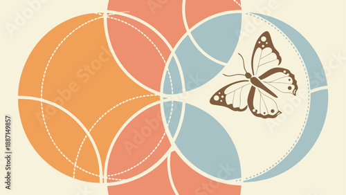 Beautiful butterfly illustration gracefully resting within a geometric circular pattern