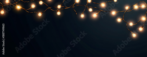 Christmas lights glowing on a dark festive background 