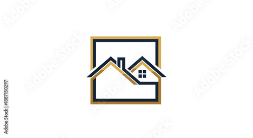 Elegant Abstract House Logo Within a Frame, Illustrating Modern Architecture