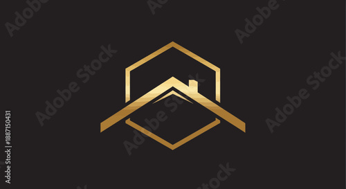 Elegant Abstract Real Estate Logo Depicting Luxury Property Development with Gold Design