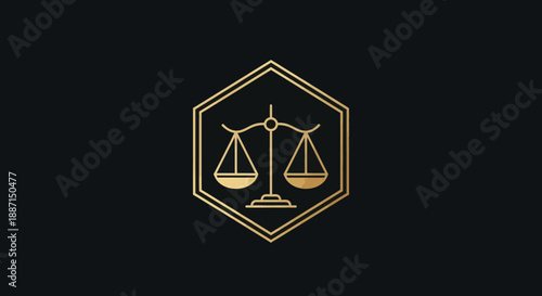 Elegant Gold Scales Logo Against Black Backdrop Representing Judgement and Balance