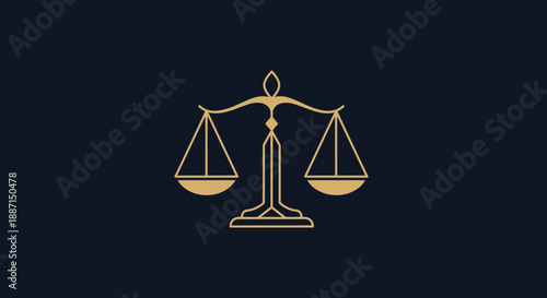 Elegant Gold Scales Icon Against Deep Blue Background, Law, Justice, and Legal Concepts