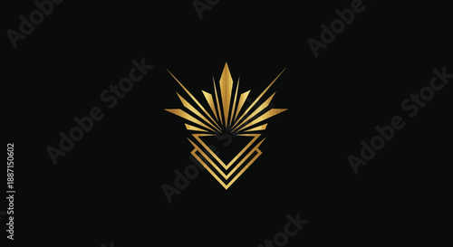 Elegant Art Deco Golden Emblem Design Against a Black Background Showing Luxury and Radiance