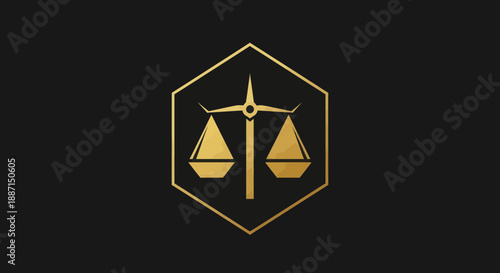Elegant Golden Scales of Justice Symbol On Black Background For Lawyer Logo Design