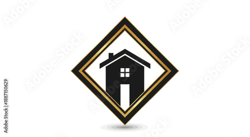 Elegant Black And Gold House Emblem For Real Estate And Architecture Design