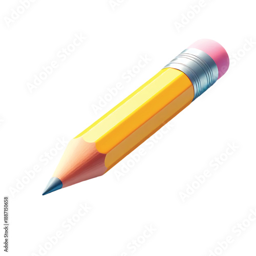 Sharp yellow pencil with pink eraser on a clean white background, ready for writing or drawing.