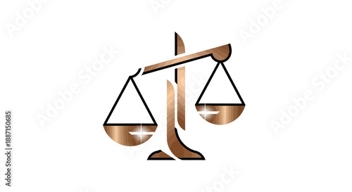 Elegant Bronze Scales Representing Justice, Fairness, and Impartiality, Isolated on White