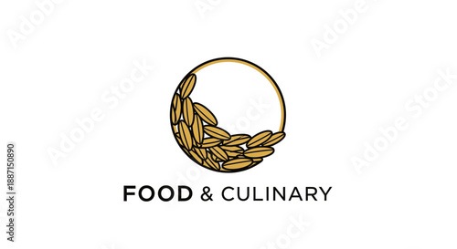 Elegant Culinary Logo Featuring Golden Grain and Stylish Circular Design Elements