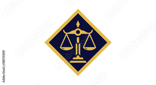 Elegant Emblem Depicting Justice Balance in a Geometric Shape on a White Background