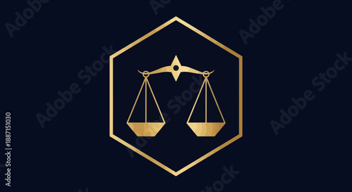 Elegant Emblem Depicting Justice Balance in Luxurious Gold Tones on a Dark Background