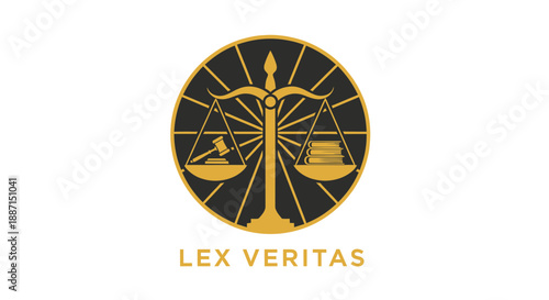 Elegant Legal Emblem Featuring Scales and Hammer Infused With Golden Yellow Accents