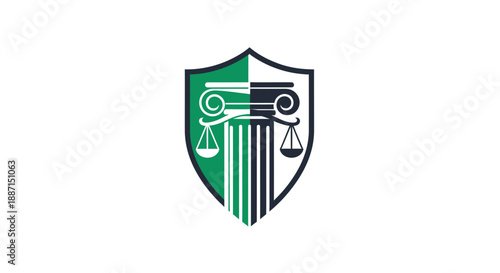 Elegant Legal Emblem Featuring Scales of Justice and Classical Architectural Elements Displayed