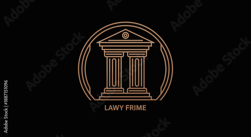Elegant Legal Firm Emblem Featuring Pillars Inside Circle on Black Background