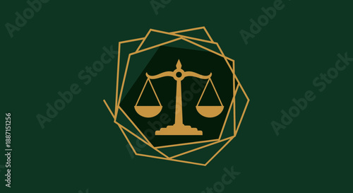 Elegant Legal Logo Featuring Scales Of Justice, Modern Design With Geometric Shape.