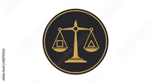 Elegant Legal Logo Featuring The Justice Scale In Gold And Black Within A Circle Outline