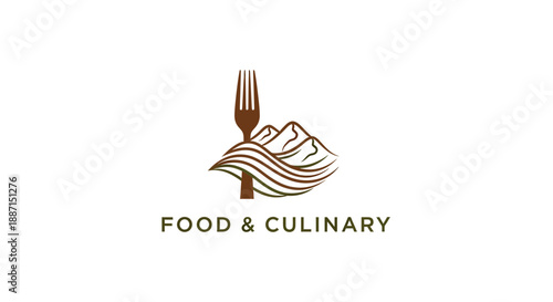 Elegant Food And Culinary Logo With Mountains And Fork For A Fine Dining Experience
