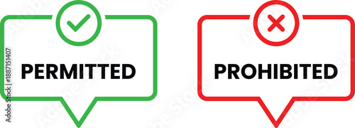Green permitted checkmark and red prohibited cross with text allowed forbidden