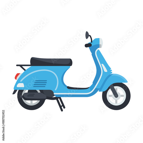 Light blue scooter with black seat on white background