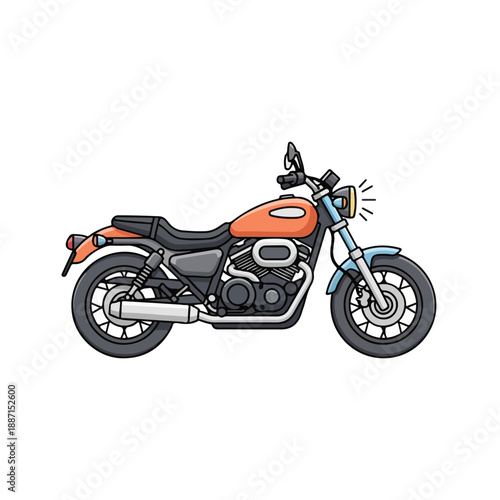 Vibrant orange motorcycle with black seat and wheels on white background