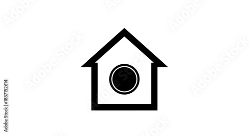 House with Circle Icon, Smart Home System Status, Isolated White Background
