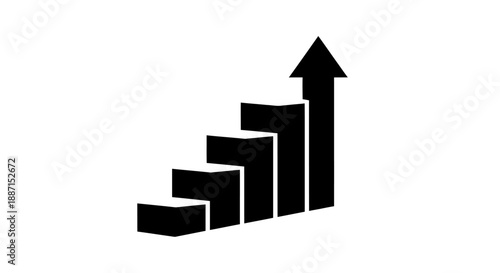 Stair Steps with Upward Arrow Symbolizing Career Growth and Progress on Isolated White Background