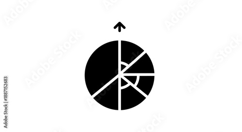 Pie Chart with Upward Arrow Indicating Growth or Improvement on Isolated White Background