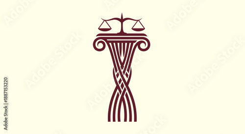 Elegant Legal Symbol: Scales of Justice Design with Twisted Column Structure Symbol