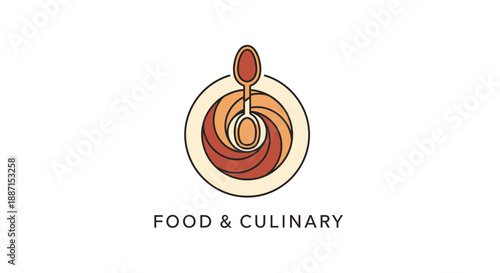 Elegant Logo Illustrating Food And Culinary Theme With Spoon And Subtle Swirls Design