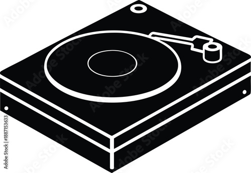 DJ turntable silhouette vector art illustration and minimal black and white design