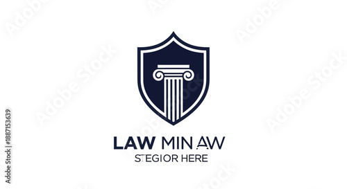 Elegant Shield Emblem Logo Design Featuring Classical Column and Minimalist Typography