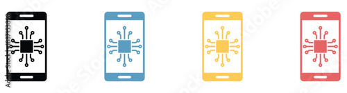 Smartphone with integrated circuit icon set representing mobile technology and processing power